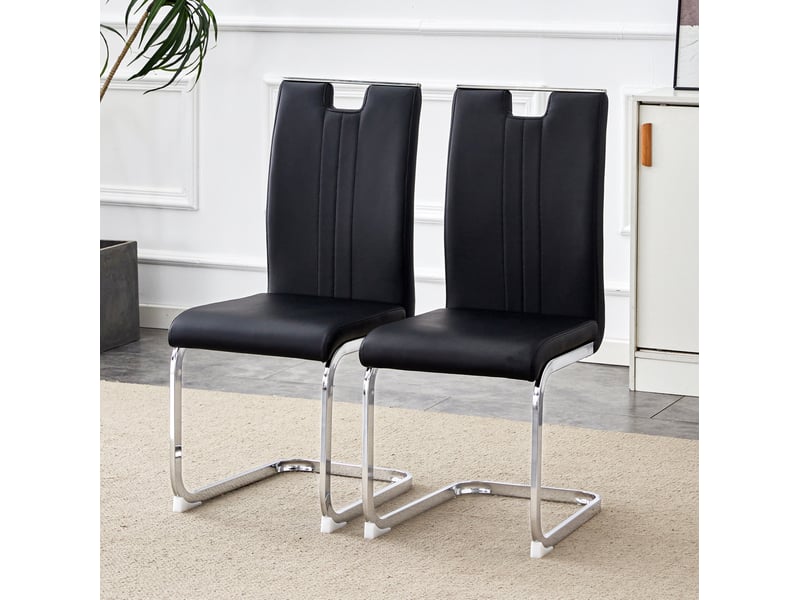  Lot de 2 chaises de salle à manger en pu noir  - Conforama B