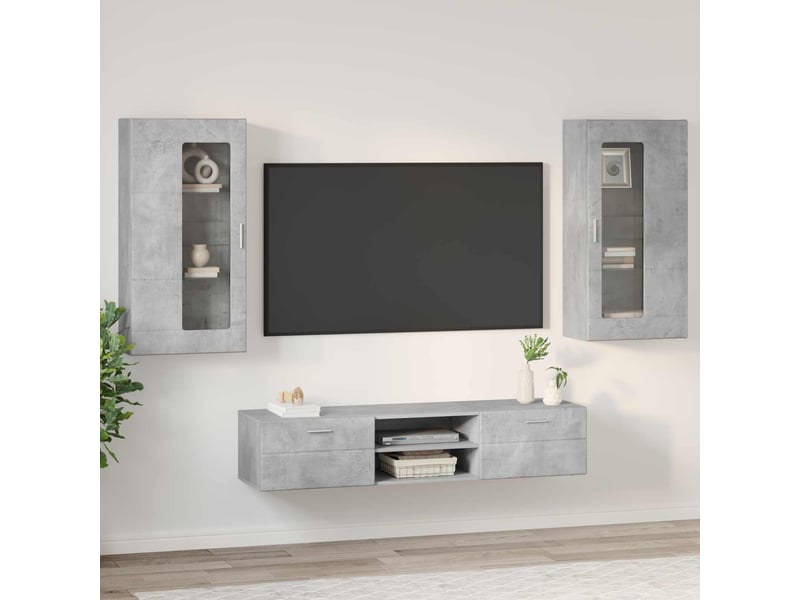  Ensemble meuble tv - banc tv - meuble de rangement florin 3 pcs gris béton bois d'ingénierie  - Conforama D