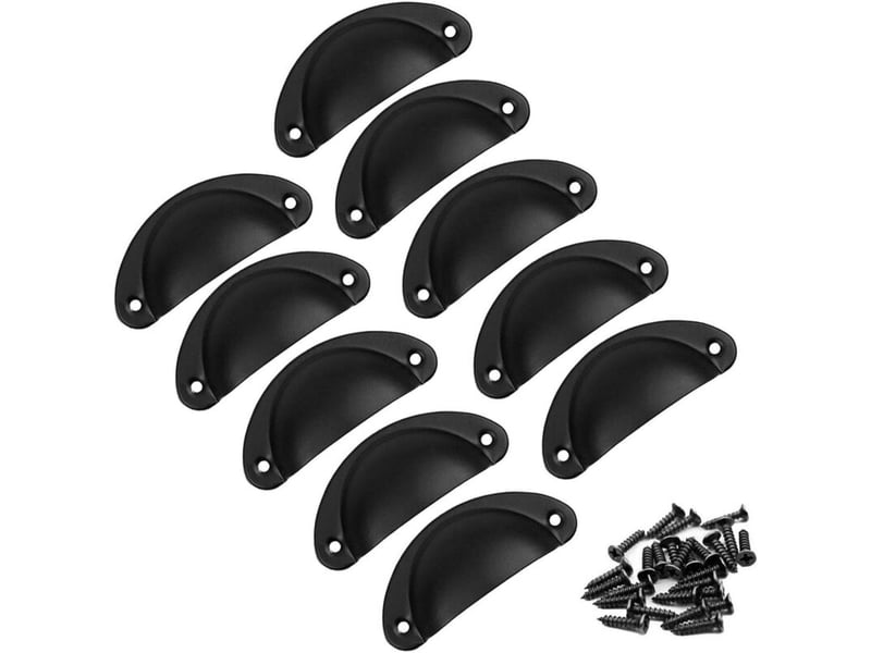  Lot 10 poignées vintage coquille noir 8.1x3.5cm, vis incluses pour armoires et tiroirs – rw  - Conforama A
