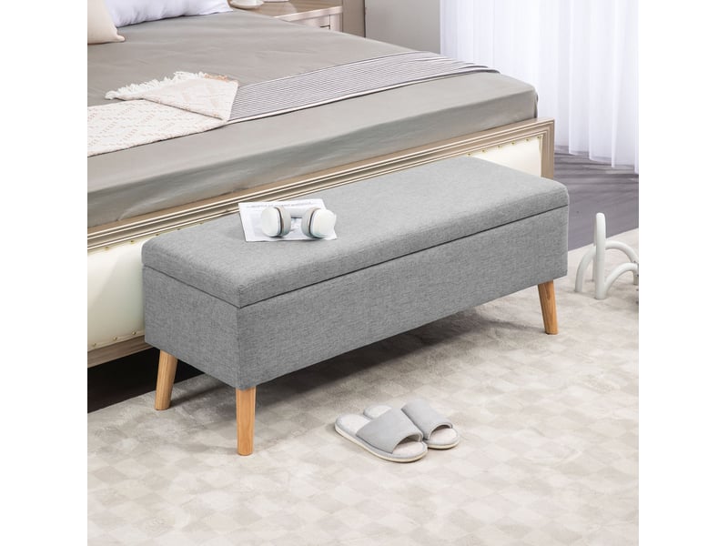  Banc de rangement tcqpz rembourré 110 x 39 x 45 cm gris aspect lin bois d'hévéa  - Conforama B