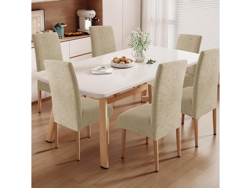  Housse de chaise de salle à manger imperméable – douce, extensible et ajustée – texture ondulée – résistante aux taches et antidérapante – kaki  - Conforama E