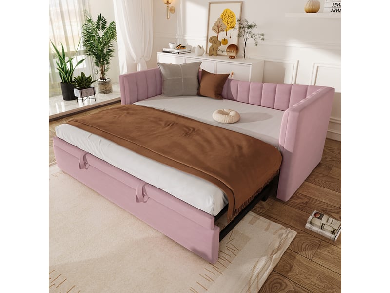  Lit avec tiroir en velours rose 90x200 cm  - Conforama B