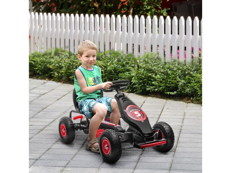  Karting à pédales pour enfants de 5 à 12 ans, avec siège réglable et roues gonflables, rouge  - Conforama C
