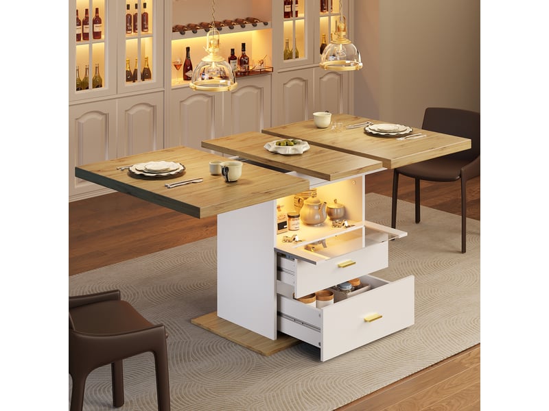  Table de salle à manger extensible 2 à 6 personnes avec led et rangement en mdf 110–140×80×75 cm blanche  - Conforama B
