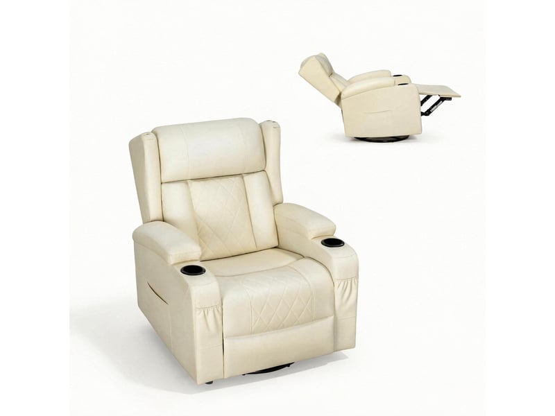  Fauteuil relax - fauteuil élégant pour salon, fauteuil inclinable avec dossier et repose-pieds réglables, beige  - Conforama D