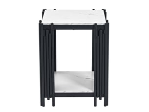 Table de chevet moderne à 2 niveaux ouverte en mdf effet marbre avec cadre métal noir pour chambre 43 × 40 × 54,7 cm