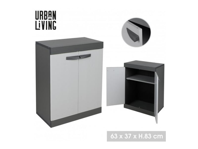  Armoire de rangement 2 portes avec étagère - 63 x 37 x h83 cm - gris et noir  - Conforama B