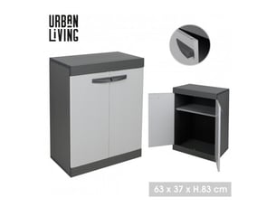 Armoire de rangement 2 portes avec étagère - 63 x 37 x h83 cm - gris et noir