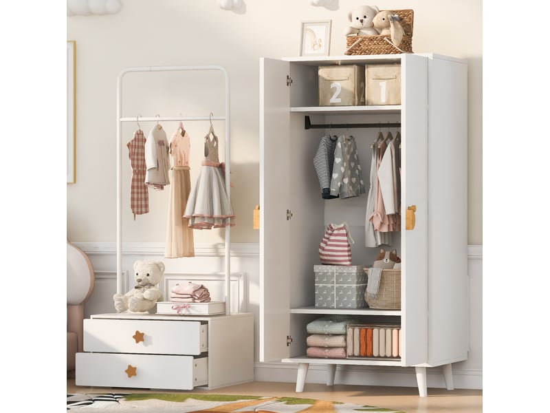  Armoire 2 portes tcqpz 140 x 55 x 170 cm rangement chambre mdf blanc  - Conforama B