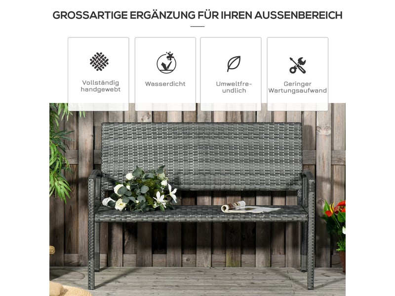Banc de jardin,122x60x85 cm,2 places avec dossier,résine tressée,gris - Conforama D