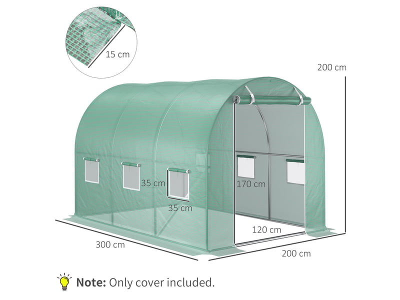  Bâche rechange plastique serre 3x2x2 m, compatible serres pe 6 fenêtresporte enroulable, plantesjardins.  - Conforama E