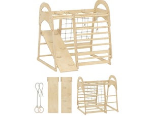 Structure d'escalade intérieure 125,5 x 66 x 16,5 cm – bois naturel – 6-en-1 avec toboggan