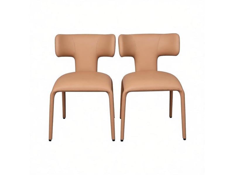  Lot de 2 chaises en similicuir marron clair, structure en métal T5828P518786 - Conforama E