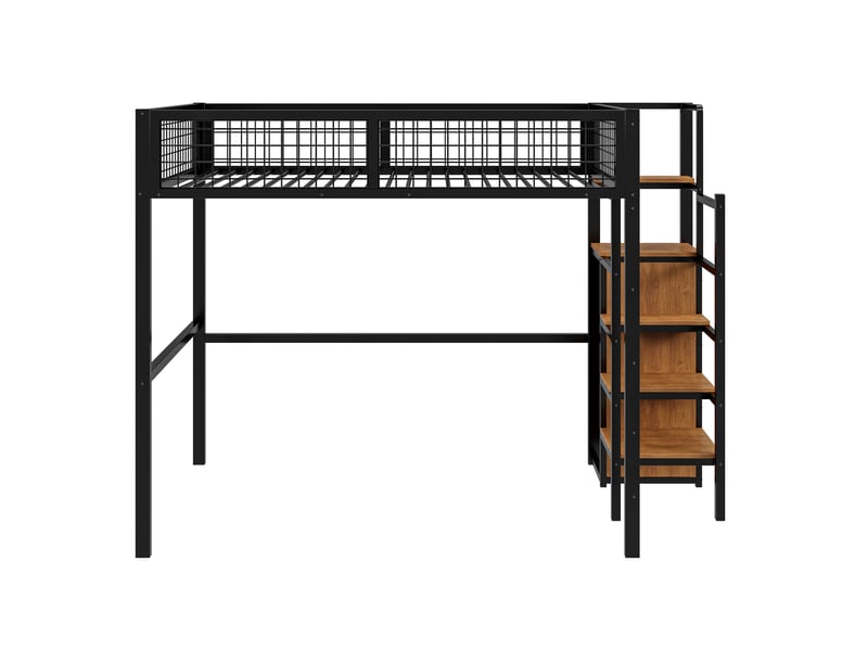  Lit mezzanine 140x200 cm escalier 5 niveaux, mdf et métal, noir et brun, sans matelas  - Conforama E