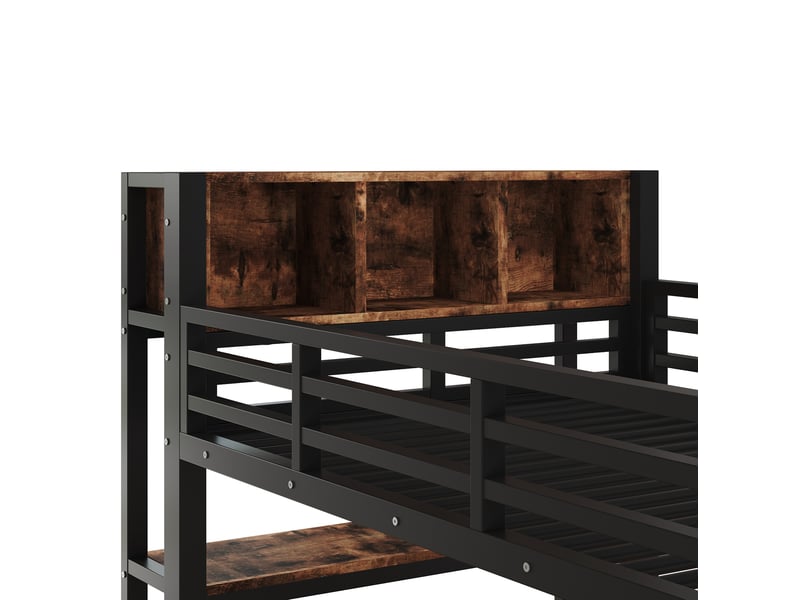  Lit mezzanine combiné 90x200 cm noir en métal et mdf avec bureau, rangements et penderie, sans matelas  - Conforama D
