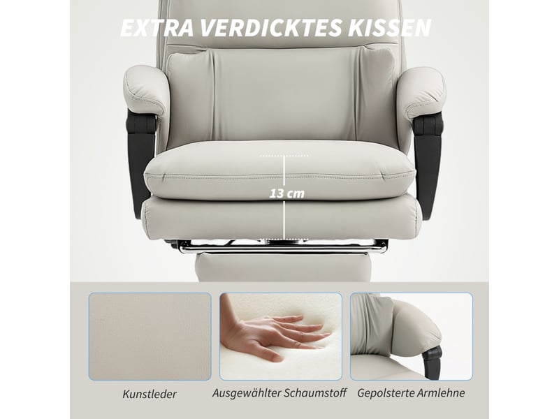  Chaise de bureau,66x60x113-121 cm,avec repose-pieds,similicuir,gris clair  - Conforama E