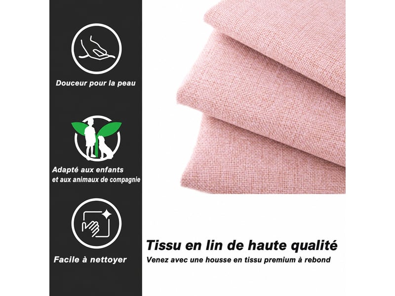  Lit rembourré 90 x 200 cm avec couchage gigogne - rose, 3 tiroirs et tête de lit réglable  - Conforama E