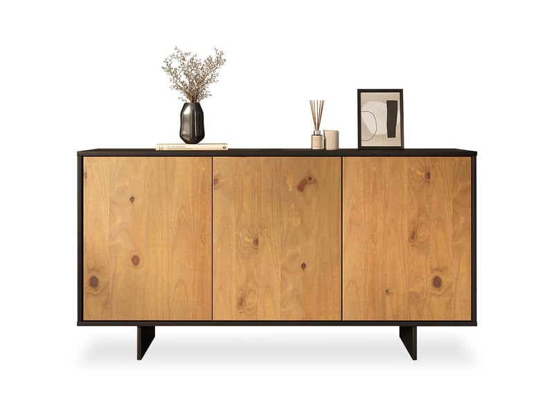  Buffet arto l 137 cm 3 portes en bois massif - noir et chêne  - Conforama A
