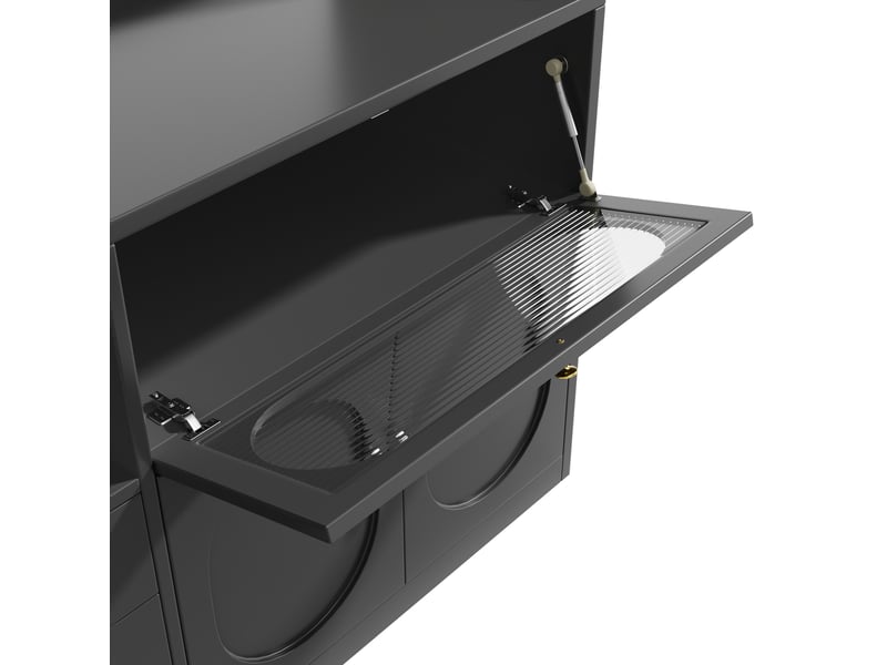  Buffet haut de cuisine 120 cm avec led rgb, portes vitrées coulissantes, casier à bouteilles, 3 tiroirs, noir  - Conforama E