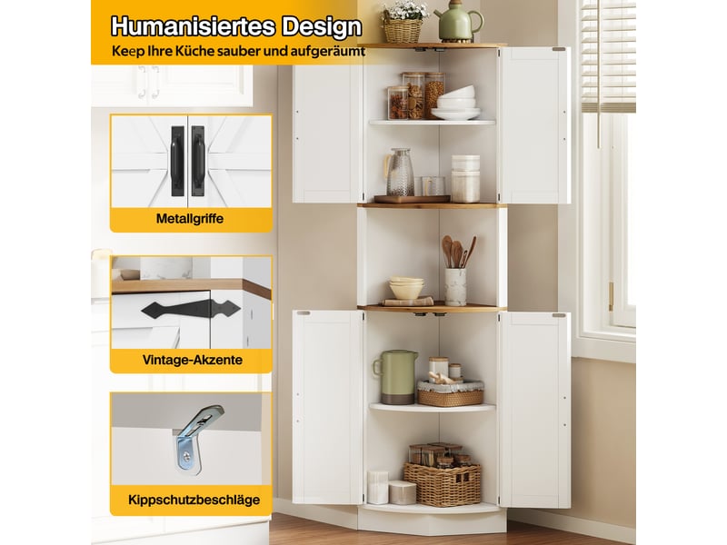  Meuble d'angle avec 2 portes et 1 niche ouverte, dispositif anti-basculement, pour cuisine en mdf 39,5×39,5×180 cm blanc  - Conforama E