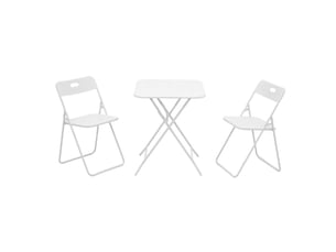 Salon de jardin pliant,60x60x73 cm,3 pièces avec 2 chaises et table,acier,blanc