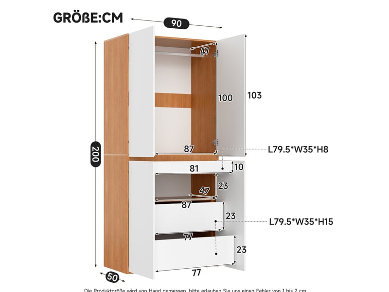 Armoire 90x50x200 cm 4 portes avec penderie et tiroir effet chêne - Conforama C