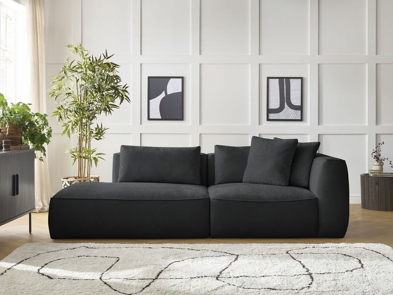  Bobochic canapé droit fixe 3 places leopold tissu texturé noir  accoudoir droit LEOPOLD - Conforama C