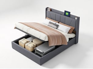 Lit coffre 160x200 cm - usb et type-c - tête de lit avec étagère - sommier relevable - grand rangement - design moderne
