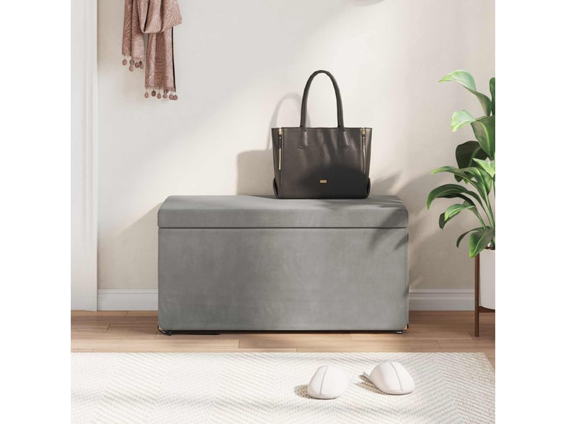  Tabouret bas, ottoman gris clair 81x41x40 cm velours et bois composite  - Conforama C