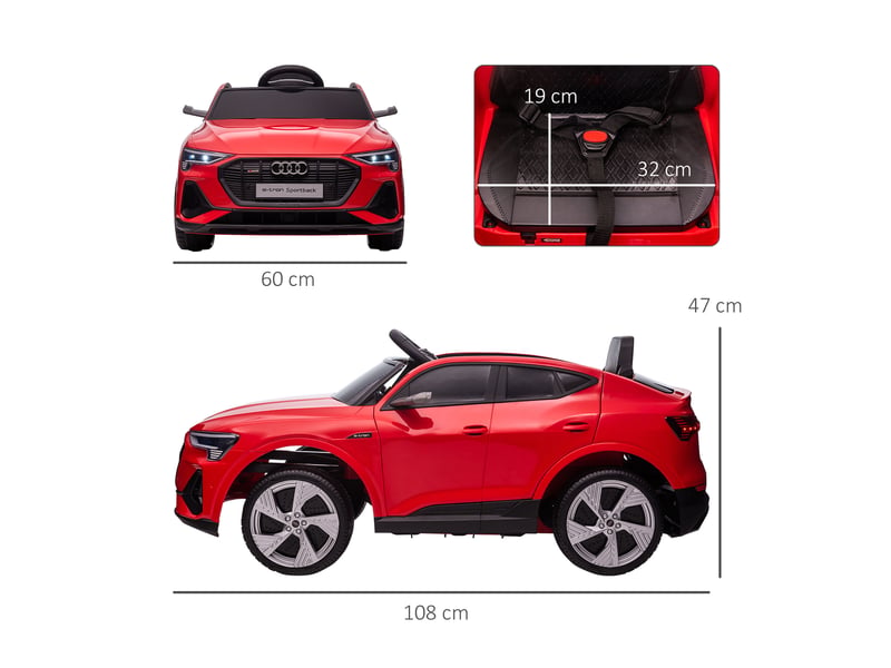  Voiture électrique audi e-tron sportback sous licence, 12 v, 5 kmh, télécommande 2,4g, phares led, musique, usb mp3  - Conforama E