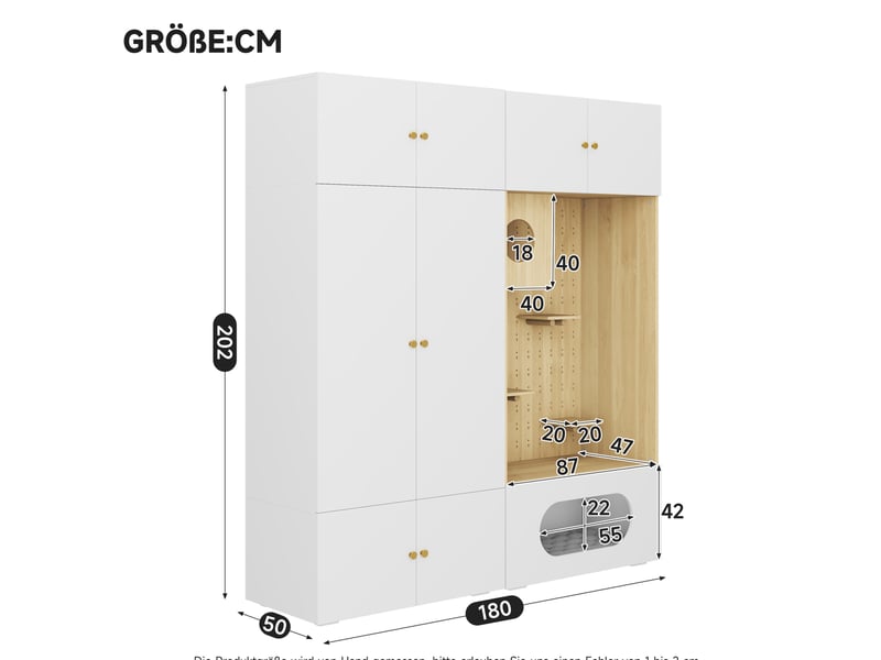 Armoire penderie 180 x 50 x 200 cm blanc et aspect bois, panneau de particules, espace pour félins intégré - Conforama C
