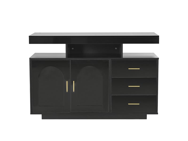 Buffet de cuisine noir brillant 120x40x80 cm, meuble rangement avec 3 tiroirs et portes en acrylique, idéal pour cuisine ou salon  - Conforama A