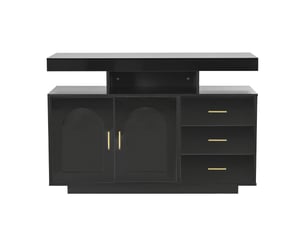 Buffet de cuisine noir brillant 120x40x80 cm, meuble rangement avec 3 tiroirs et portes en acrylique, idéal pour cuisine ou salon