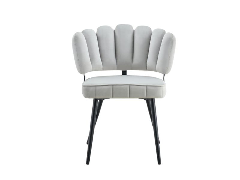  Ensemble de 2 chaises velours gris clair – dossiers fleuris, pieds métal noirs, 80 cm, salon &amp; salle à manger  - Conforama A
