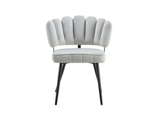 Ensemble de 2 chaises velours gris clair – dossiers fleuris, pieds métal noirs, 80 cm, salon & salle à manger