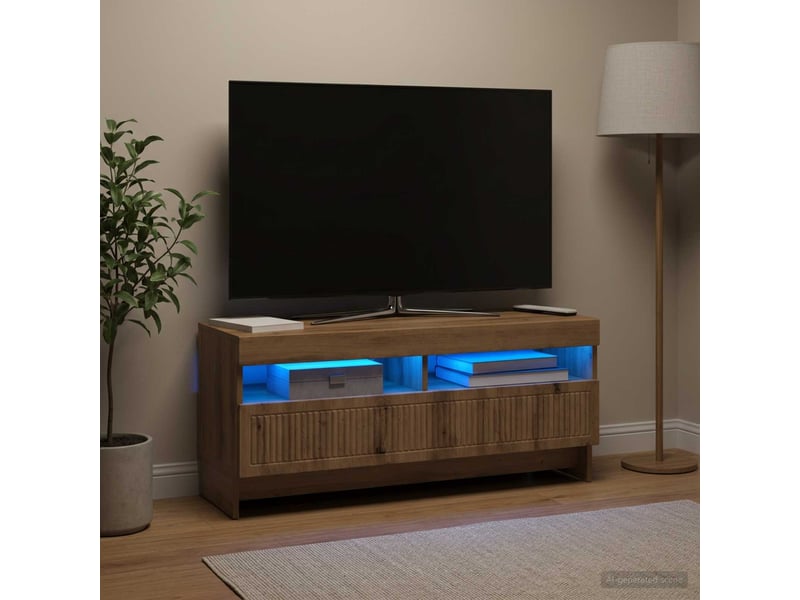  Meuble tv - banc tv - meuble de rangement led chêne artisanal bois d'ingénierie  - Conforama D