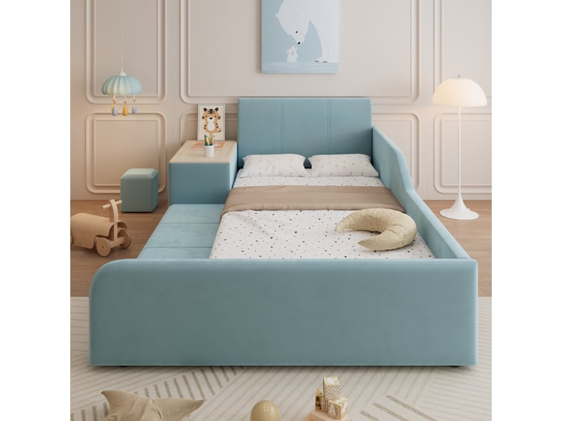  Lit avec rangement rembourré 90x200cm coloris bleu lit enfant bleu - Conforama D