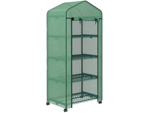 Mini-serre de jardin 69 x 50 x 165 cm – verte – 4 étagères, porte enroulable et film anti-uv résistant