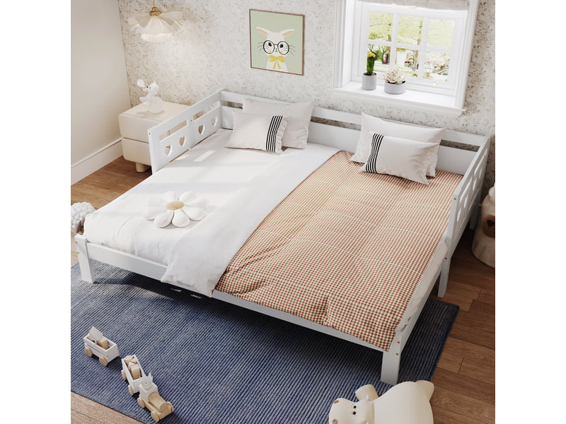  Lit gigogne 90 × 190 cm 2 places avec 2e couchage et design coeur, sans matelas, en bois, blanc  - Conforama B