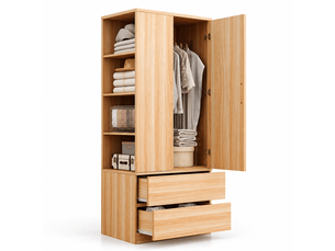 Armoire penderie 70x50x175 cm - 2 tiroirs - étagères ouvertes - rangement chambre - bois et mdf - aspect bois