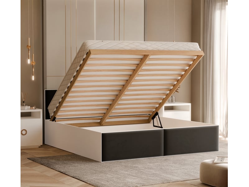 Lit coffre atheris - 140x200 cm - structure de lit sans matelas - tissu velours - noir ATHERIS - Conforama C