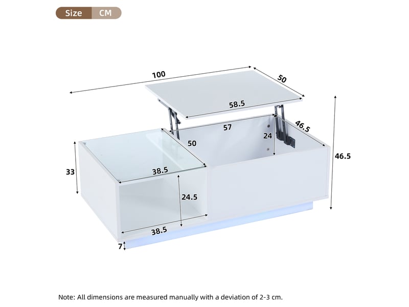  Table basse led réglable en hauteur - rangement secret - 100x50x33 cm  - Conforama D