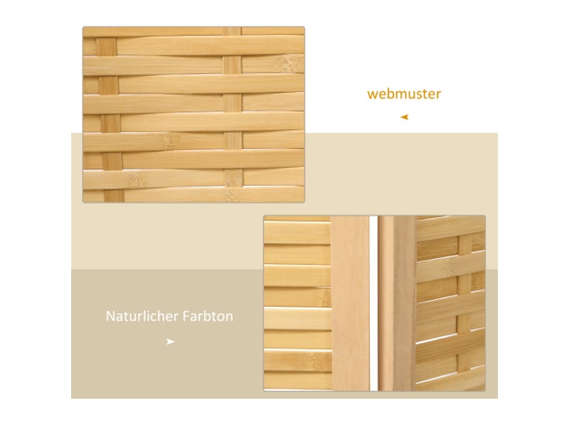  Paravent 3 panneaux pliable en bambou naturel 120x170 cm, séparateur de pièce et brise-vue  - Conforama D