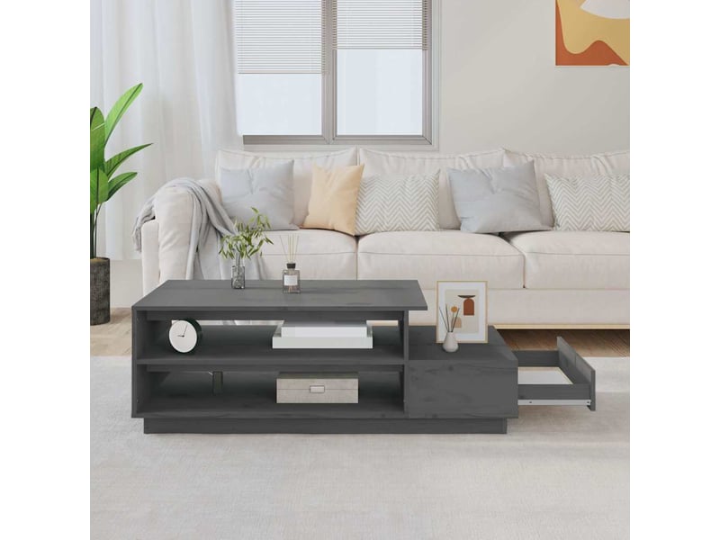  Table basse - table de salon - table à thé gris 120x50x40,5 cm bois massif de pin  - Conforama C