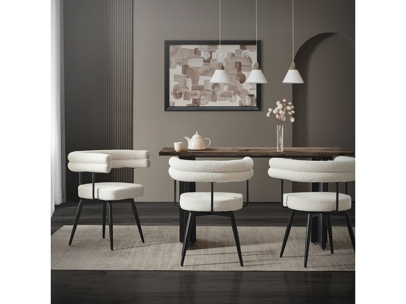 Ml-design lot de 4 chaises pivotantes beige en tissu teddy pieds en métal avec accoudoirs et dossier rotation 360° assise rembourrée ergonomique mobilier moderne pour salle à manger ou salon confort ECD Germany GmbH - Conforama B