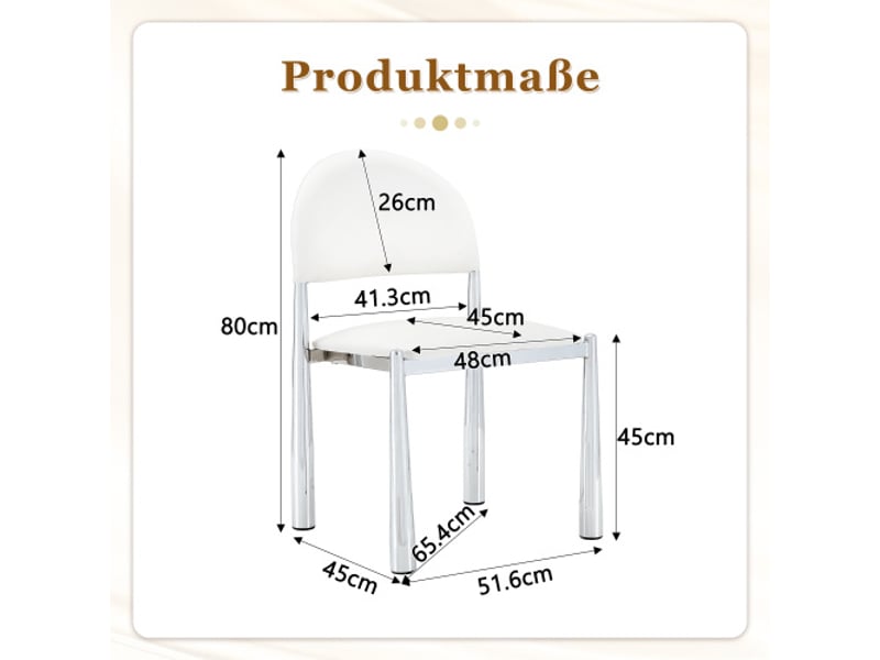  Ensemble de 2 chaises modernes — dossier demi-lune, siège pu cuir, pieds en métal, hauteur 80 cm, élégant et robuste  - Conforama C