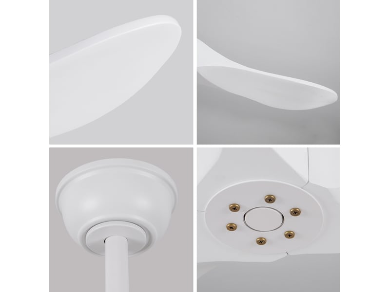 Ventilateur de plafond 90 cm blanc en bois, 3 pales, sans éclairage avec télécommande 6 vitesses réversibles  - Conforama E