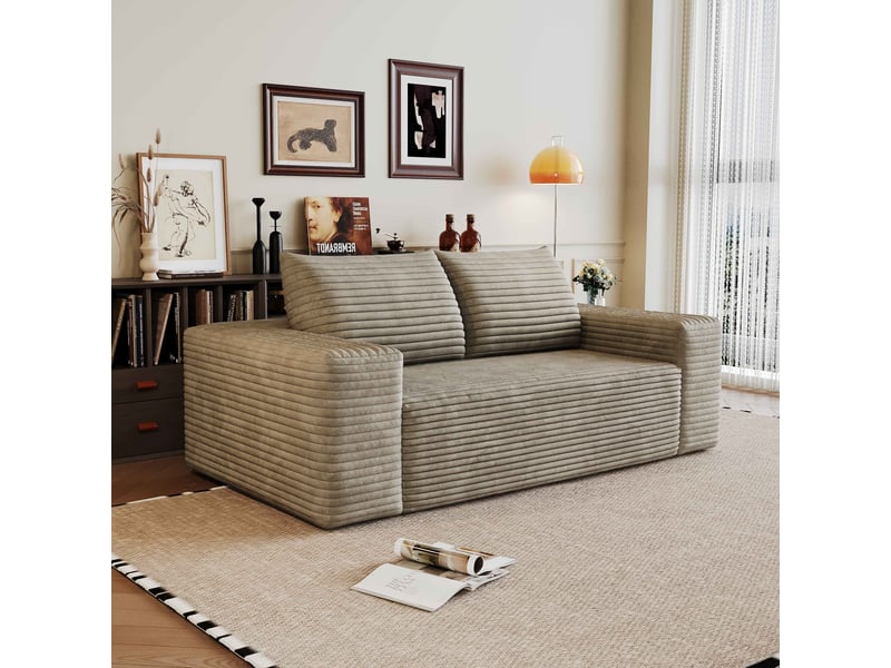  Canapé 2 places 180 cm en velours côtelé, assise profonde, mousse haute élasticité, sans montage, salon et chambre, camel  - Conforama B