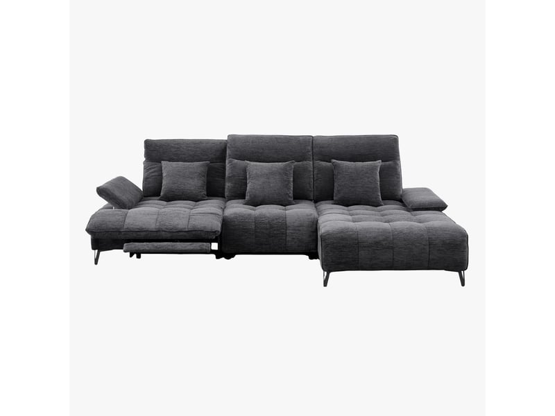  Canapé d'angle relax électrique en tissu matelassé noir - angle droit  - Conforama E