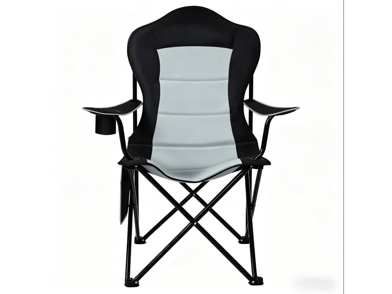  Chaise de plage pliante 84x62x110 cm avec porte-gobelet métal noir  - Conforama A